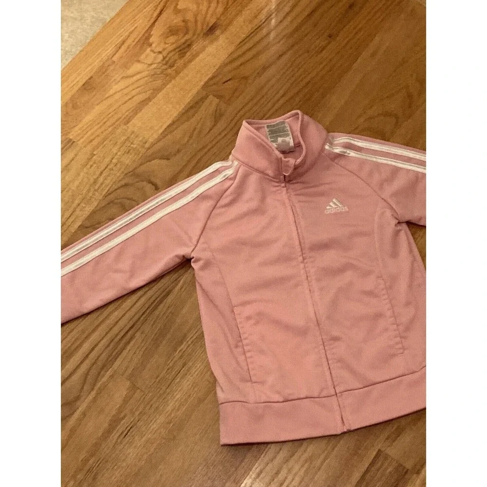 Adidas Track Jacket‎ Girls Size 5 Pink White Full Zip Sportswear Activewear